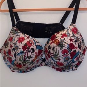Tattoo print push-up plunge bra.